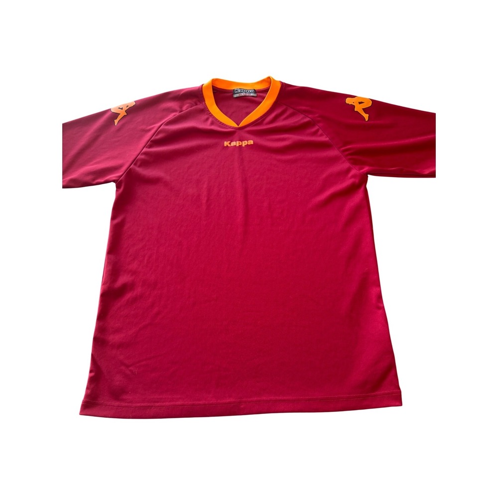 Kappa Mens XL V-Neck Athletic Jersey Shirt Burgundy Orange Logo Short‎ Sleeve